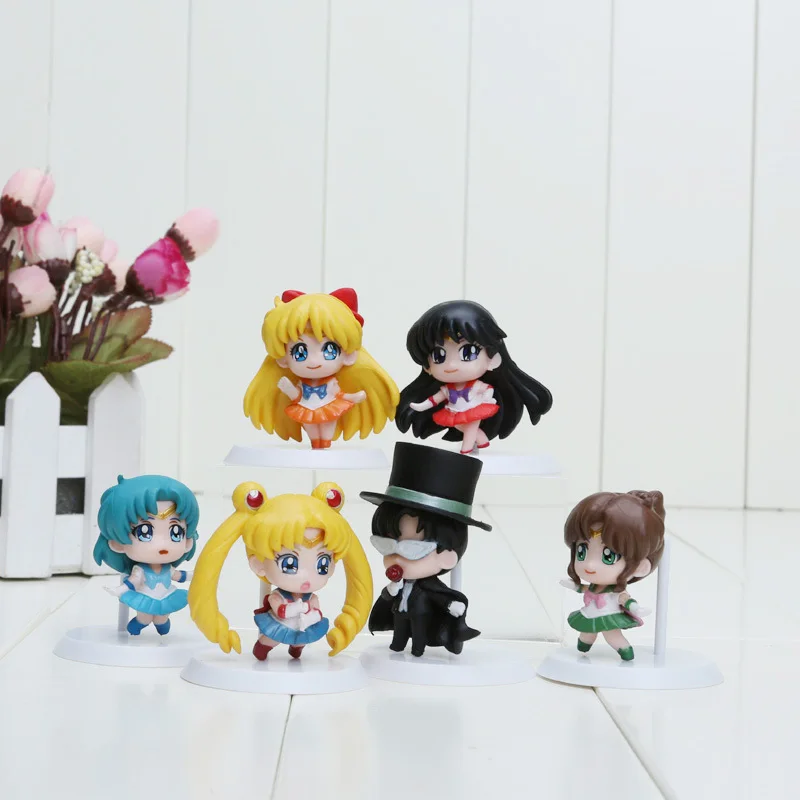 

6pcs/set 5cm Anime Sailor Moon Mars Jupiter Venus Mercury Q Version PVC Action Figure Model Toys Dolls