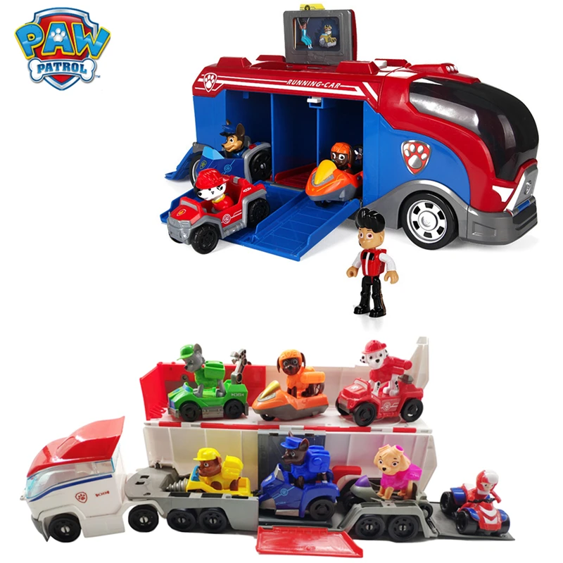 

Paw Patrol Toys Big Bus Two Bus And Car Toys Music patrulla canina Anime Figurine PVC Action Figure Model Toy Of Children Gifts