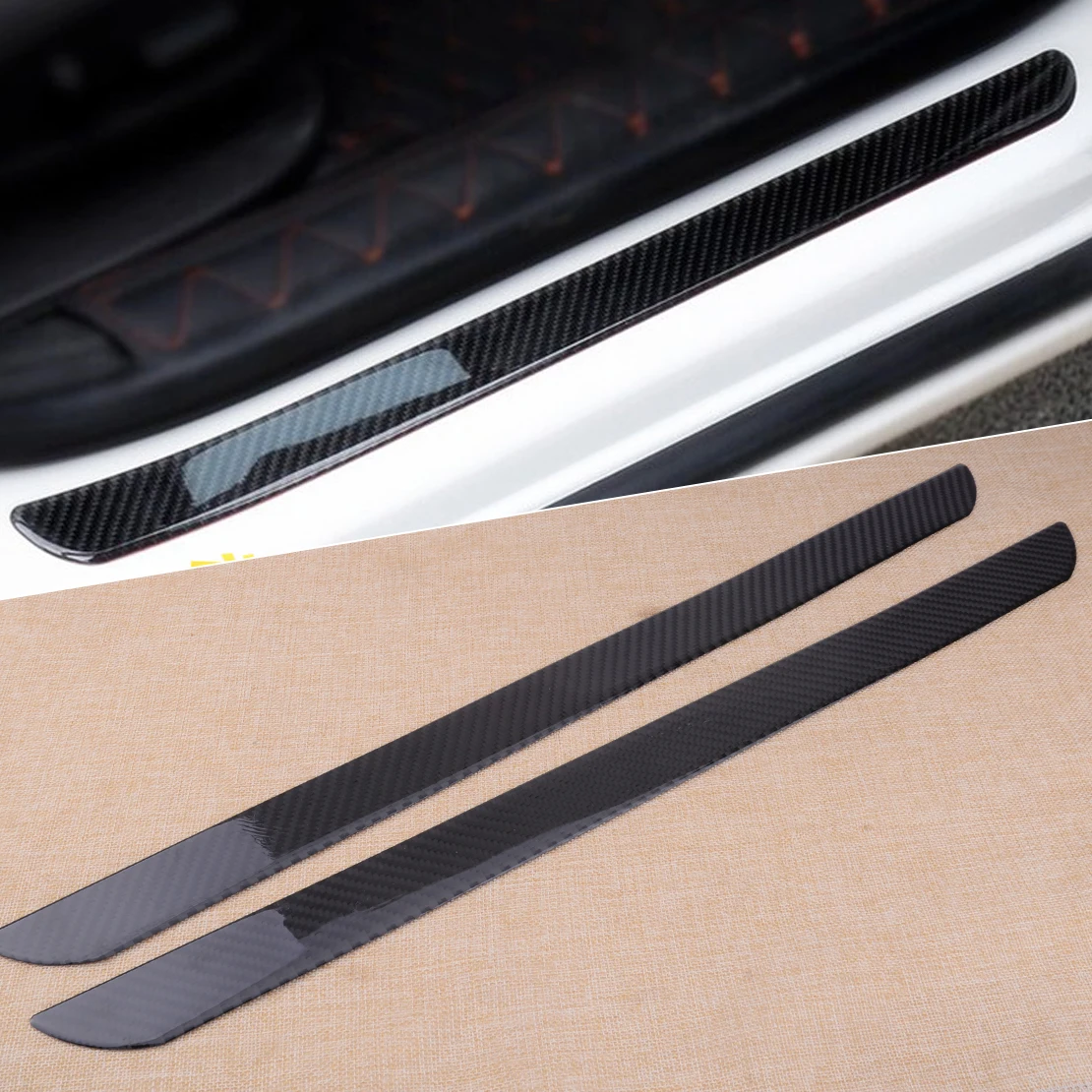 Black 5D Carbon Fiber Scuff Plate Door Sill Cover Panel Step Protector Guard