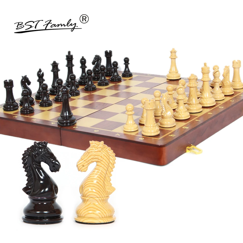

BSTFAMLY Wooden Chess Set International Chess Game High-grade Folding Wooden Chessboard ABS Chess Pieces Chessman Gift I44