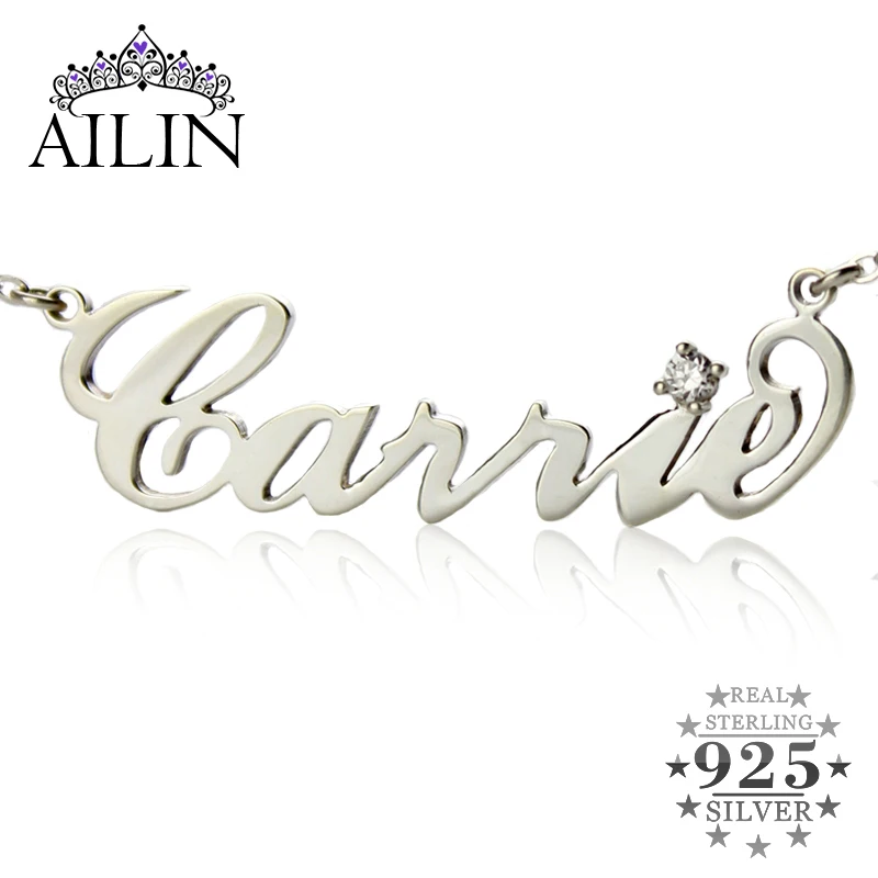

AILIN Free shipping -Any Personalized Name Necklace Silver Carrie Style Letter Necklace with Zircon Stone Jewelry To US 2 weeks