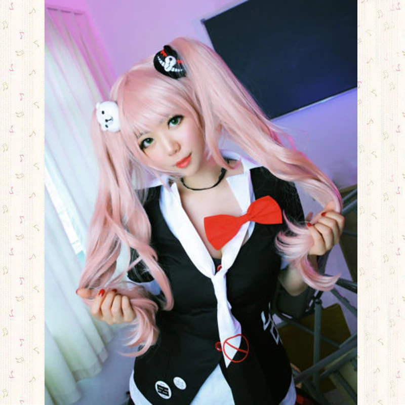 Женский парик для косплея Danganronpa розовый хвост с зажимом медведь аксессуары