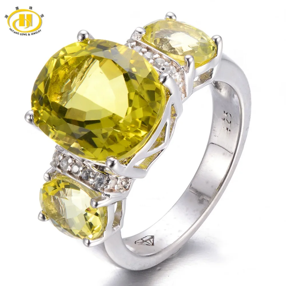 

HUTANG 5.198ct Natural Lemon Quartz Solid 925 Sterling Silver Cocktail Ring Gemstone Fine Jewelry Women's New Arrival