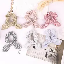 Hair Accessories Cute Rabbit Ear Striped Hair Scrunchies For Women Girls Elastic Hair Band Headwear Hair Rope Rubber Band Tie Hair Accessories Cute Rabbit Ear Striped Hair Scrunchies For Women Girls Elastic Hair Band Headwear Hair Rope Rubber Band Tie