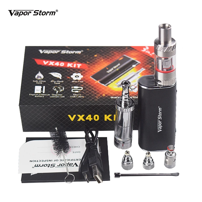 

3-in-1 Vapor Storm VX40 40w Vaporizer Electronic Cigarette Kit 2200mah battery TC Box Mod Vape oil/ Wax / Dry herb Vaporizer Kit