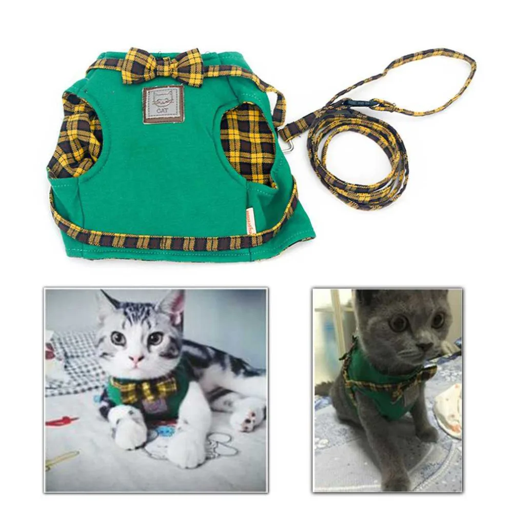 2 Colors Cute Cat Harnesses Cat Rope Traction Leash Set Cat Chain Chest