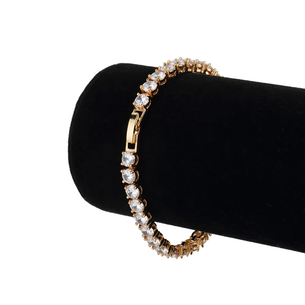 Iced Zircon Теннисный браслет-цепочка мужские хип-хоп ювелирные изделия медный материал золотой серебряный розовый цвет коробка застежка CZ браслет звено 18 см