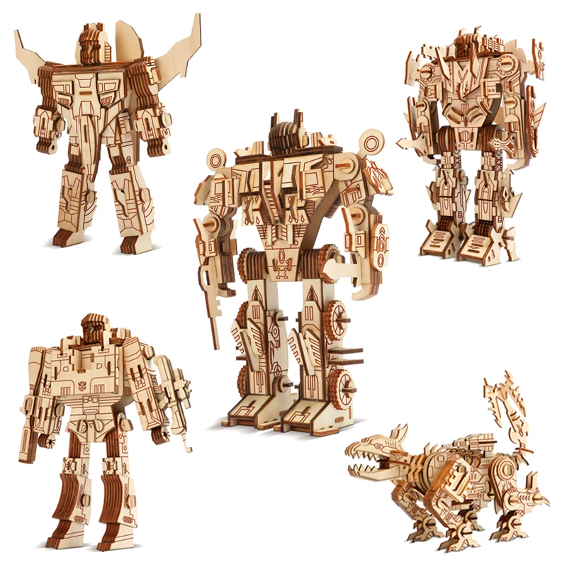 

Action Figures Assembly Construction Sets Wooden 3D Puzzle Robot Model Science Toys Kids Teens Adult DIY gundam Educational