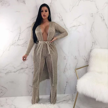 

Fashion Long Sleeve Two 2 Pieces Set Maxi Coat High Quality Bodcyon Pants Sashes Celebrity Party Long Coats Women Clothes 2018