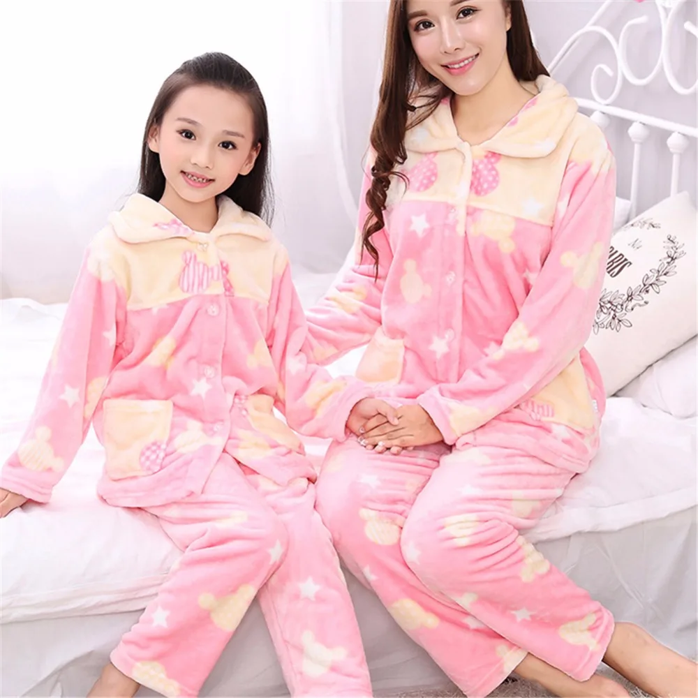 2 14T Kids Winter Pijamas Flannel Sleepwear Baby Girls Boys Fleece