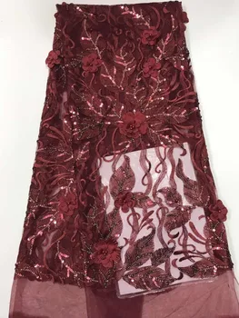

High-quality Nigerian 3d wedding lace fabric red latest African lace 2019 French mesh lace fabric sequins with beads dress