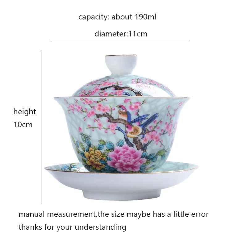 190 мл Цзиндэчжэнь Gaiwan керамическая фарфоровая чайная чаша с узором в виде цветов и птиц с блюдцем комплект крышек мастер чайная супница посуда для напитков подарок