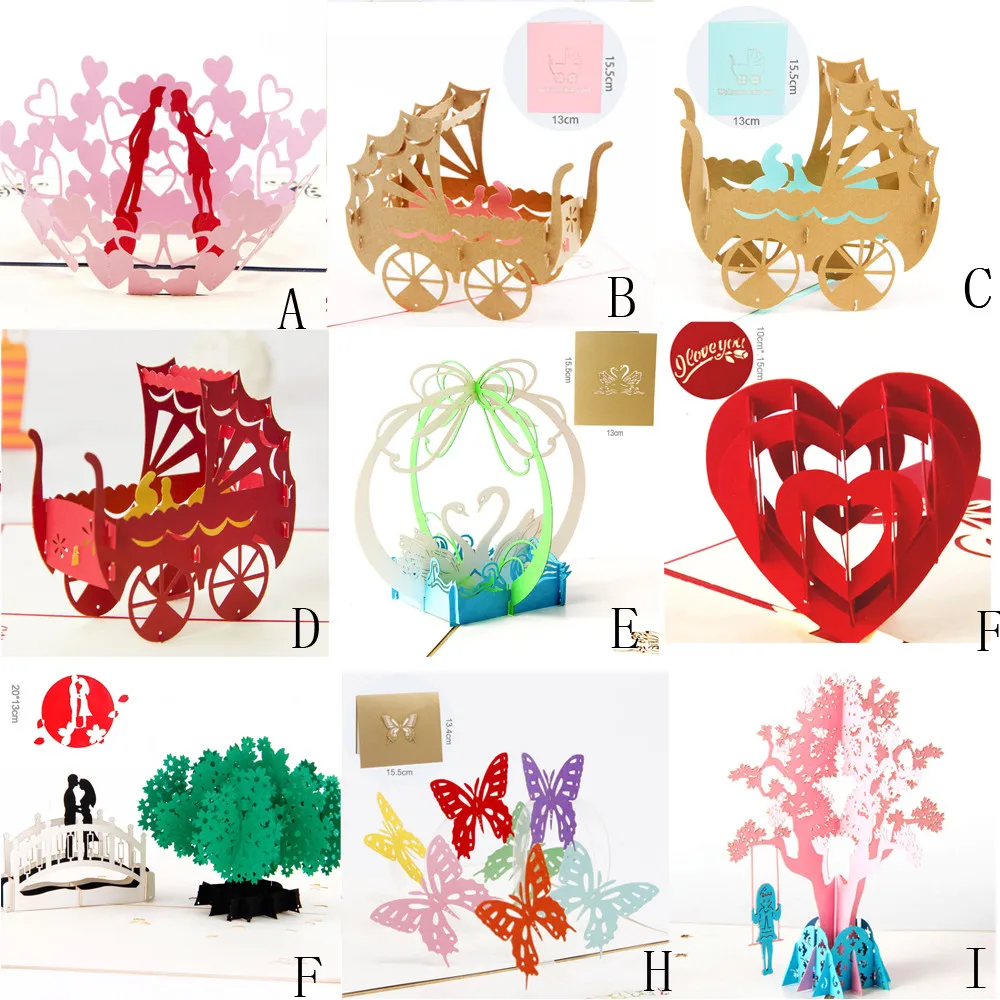 3D всплывающие карты свадебные Lover с днем рождения Юбилей поздравительные открытки Carte Postale# P