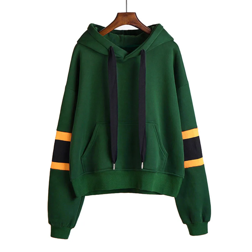 

Feitong 2017 Autumn Winter Womens Long Sleeve Front Pocket Hoodie Stripe Drawstring Sweatshirt Moletom Feminino gb2