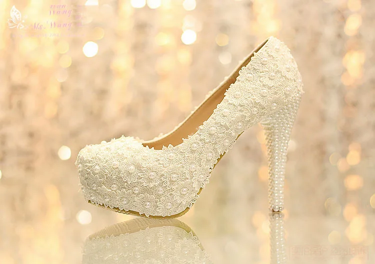 Мода Белое Кружево На Высоких Каблуках Свадебные Туфли Свадебные Туфли Сексуальная Мода Свадебные Туфли Пром обувь