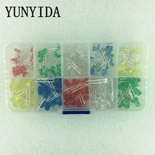 200 шт./лот, 3 мм, 5 мм, светодиодный комплект с коробкой, разноцветный, красный, зеленый, желтый, синий, белый светильник, диод, ассортимент 20 шт., каждый