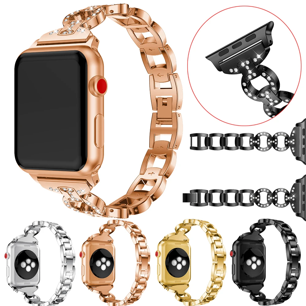

Stainless Steel Metal Dress Jewelry Bracelet for apple watch series 5 4 3 2 1 40MM 44MM 38MM 42MM Alloy Strap band Watchband