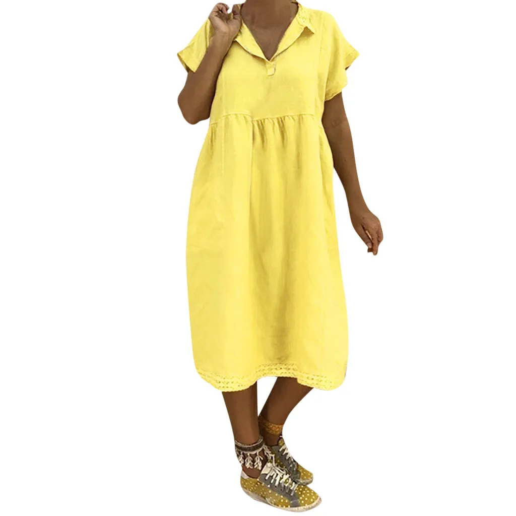 Fashion Turn-down Collar plus size dresses for women 2019 plus size dresses elegant Summer Short Sleeve Loose Cotton Mar Fashion Turn-down Collar plus size dresses for women 2019 plus size dresses elegant Summer Short Sleeve Loose Cotton Mar
