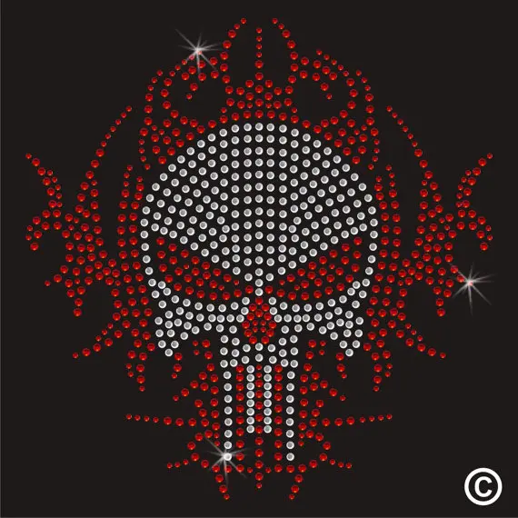 2pc/lot Mean Skull Iron On Rhinestone Transfer hot fix rhinestone