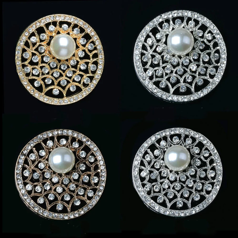 

2pcs/lot Pearls Rhinestone Buttons Flatback DIY Decorative for Brooch Pin Dress Coat Bag Alloy Badge Wedding Accessories
