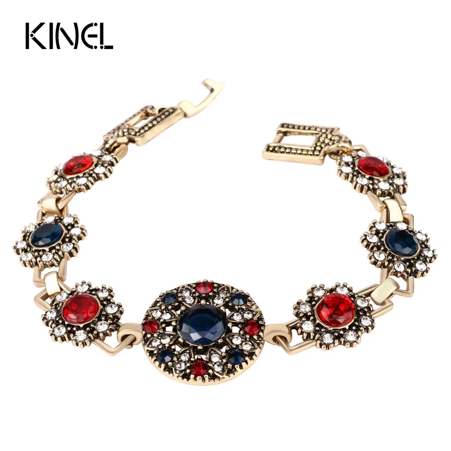 

Vintage Jewelry Color Gold Round Colorful Resin Bohemia Bracelet For Women Mosaic White Crystal Gift 2016 New