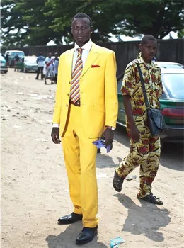 

Yellow Men's Simple Business Suit 2 Pcs (jacket+Pants) Wedding Groom Dress Slim High Quality Suit 2 Piece Coat Pants Custom Made