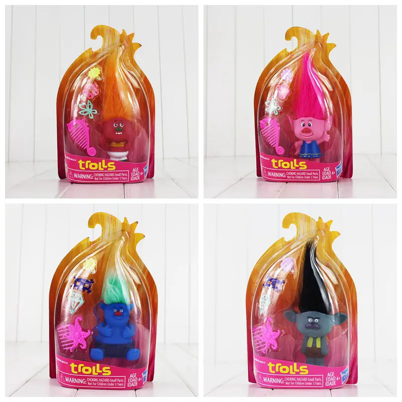

4pcs/lot 19cm DreamWorks Trolls Figure Toy Poppy Branch Suki Model Doll with Comb and Ornaments for Children