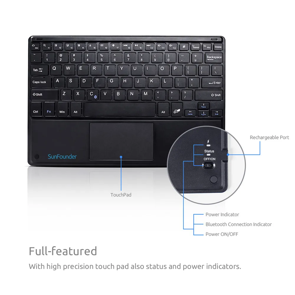 Sunfower 10,1 ''ультра тонкая беспроводная Bluetooth клавиатура для Raspberry Pi 3B+ 3B 2 Модель B& 1 с тачпадом для Windows Android