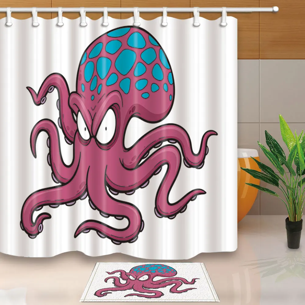 Buy Octopus Shower Curtains Cartoon Red Bathroom