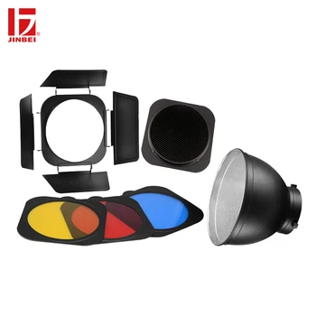 

JINBEI Bowens Mount Standard Reflector & Barn Door with Honeycomb Grid and 3 Color Filters Gel Kit for Studio Photography