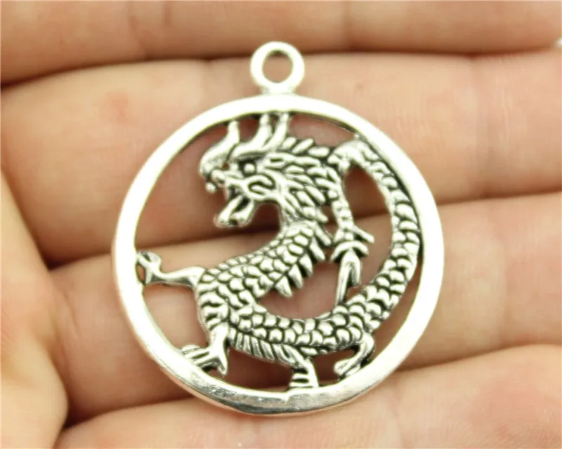 WYSIWYG 3pcs 37x32mm Chinese Dragon Charms For Jewelry Making Round