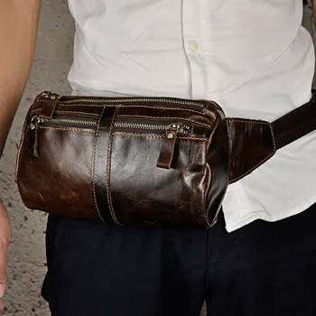 

High Quality Men Natural Leather Fanny Waist Pack Bag Clutch Pack Case Purse Pouch Multi-Purpose Travel Male Chest Hip Belt Bags