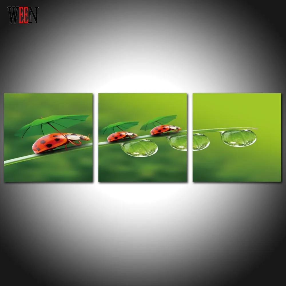 Божья коровка в рамке 3 шт. ручная работа для гостиной современный модуль