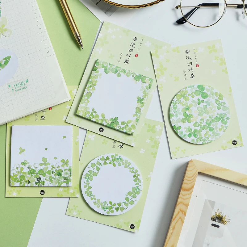 

4pcs green grass sticky note Four clover good luck memo pad stickers scrapbooking Stationery Office School supplies EM412