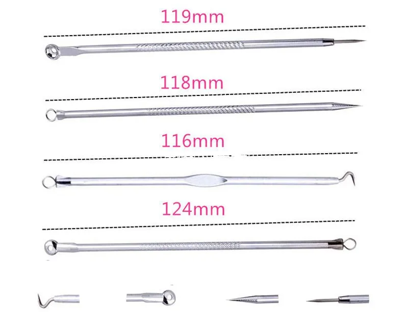 Низкая цена Высокое качество 4 шт./компл. инструмент для чистки пор нержавеющая сталь угорь, прыщ, акне иглы профессиональный уход против акне для угревой сыпи