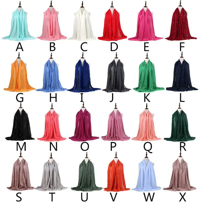 

Ethnic Oversize Muslim Crinkle Hijab Head Scarf Women Solid Color Imitation Pearl Beaded Shawls Cotton Linen Tassels Headwrap