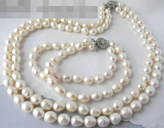 

12547 2Strands Teardrop White Freshwater Pearl Bracelet Necklace Set
