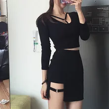 Sexy Spy Для женщин юбки Мини Асимметричный Saias Черный Высокая талия женский Юп Дизайн Faldas женский личности вечерние юбка