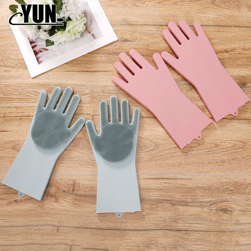 A Pair Cleaning Gloves Magic Silicone Scrubber Rubber Dusting Dish WashingPet Care Grooming Bathroom CarInsulated Kitchen 6D (8)