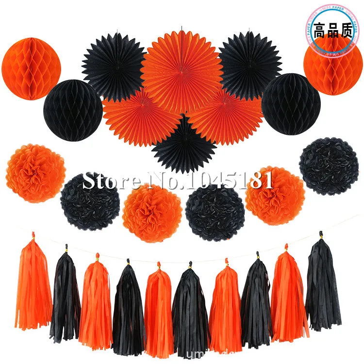 ipalmay 30set blackorange halloween decorations banner flags paper tassel garland paper flower pom poms and latex balloons in party diy decorations from - Halloween Pom Poms ipalmay 30set blackorange halloween decorations banner flags paper tassel garland paper flower pom poms and latex balloons in party diy decorations from - Halloween Pom Poms