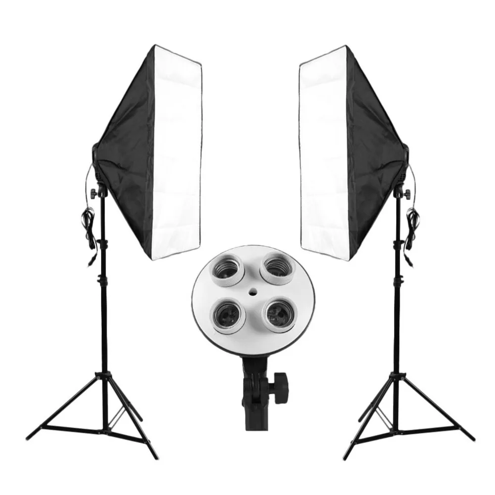 

LESHP Photography 70x50cm Softbox Continuous Lighting System + 4 Lamp Socket Photo Studio Equipment Light + 2 Support Stand