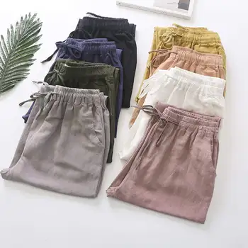 

Summer Casual Cotton Linen Pants Women Pantalon Femme Lace Up Elastic Waist Harem Pants Loose Trousers Women Sweatpants C5431