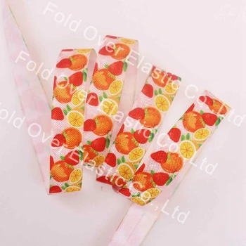 

100yards/lot 5/8" (15mm) heat transfer fruit Fold Over Elastic for Baby Girls Elastic Headbands Hair Ties Hairbow
