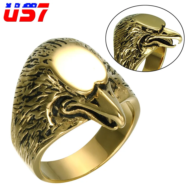 US7 Vintage Biker Eagle Ring Men Stainless steel Skeleton Gold Rings