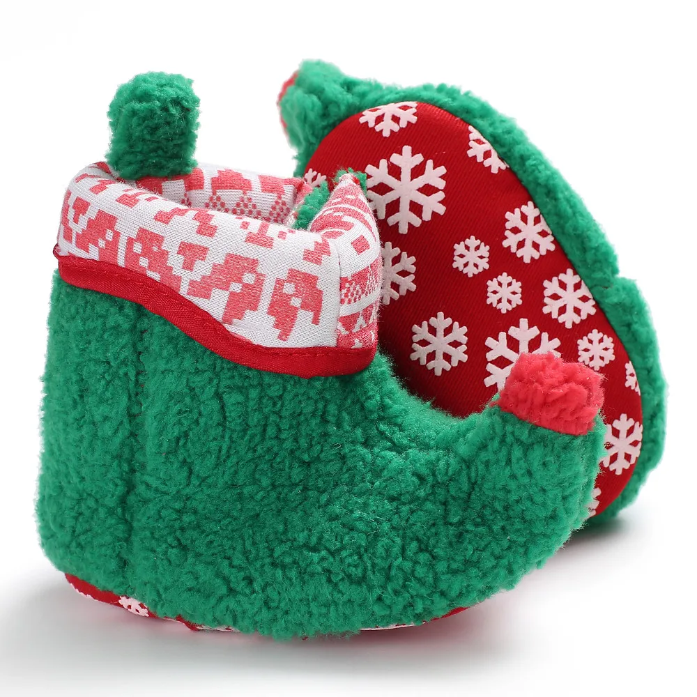 Новогодняя Рождественская Детская обувь для маленьких мальчиков и девочек; Теплая обувь для малышей; ботиночки для малышей; зеленые и красные ботинки