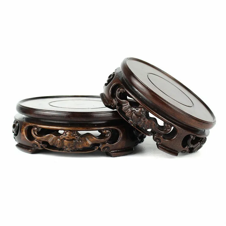 

8.2-14.8cm Diameter Ebony Carved Bat Pattern Base Craftwork Solid Wood Base Flower Vases Stone Jade Teapot Aquarium Base