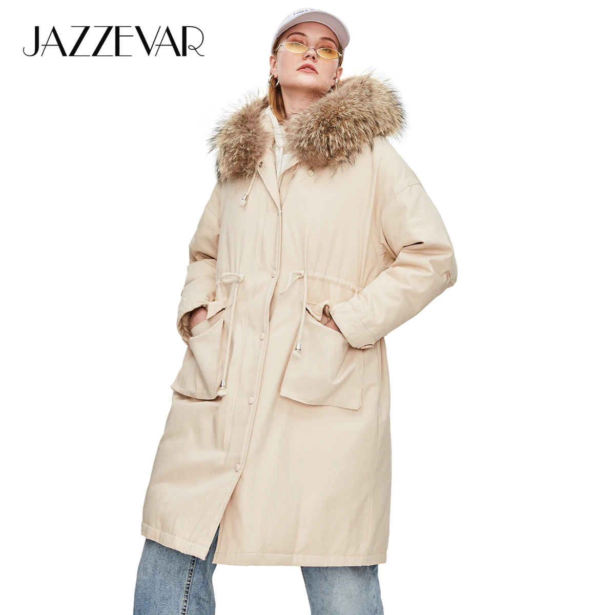 JAZZEVAR 2018 Новинка зимы Safari Стиль Для женщин Повседневное негабаритных длинный