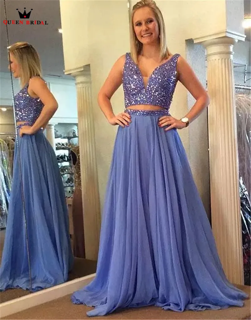 Custom Made Two Piece A-line V-neck Chiffon Beading Crystal Sexy Luxury Evening Dresses 2019 New Party Gowns Dress ER08 Custom Made Two Piece A-line V-neck Chiffon Beading Crystal Sexy Luxury Evening Dresses 2019 New Party Gowns Dress ER08
