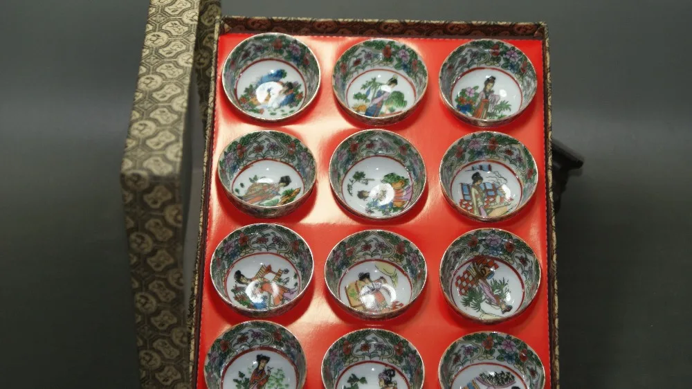 

Fine Old China Glaze Ceramic painted Kungfu tea 12 Bowls Porcelain & Pottery
