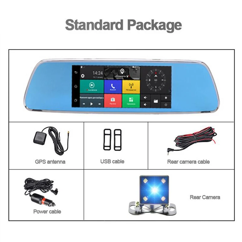 7 дюймов Автомобильная камера 3G DVR зеркало Android GPS навигация двойной объектив